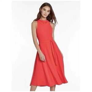 Amanda Uprichard Elondra midi dress pink red fit flare sleeveless belt XS